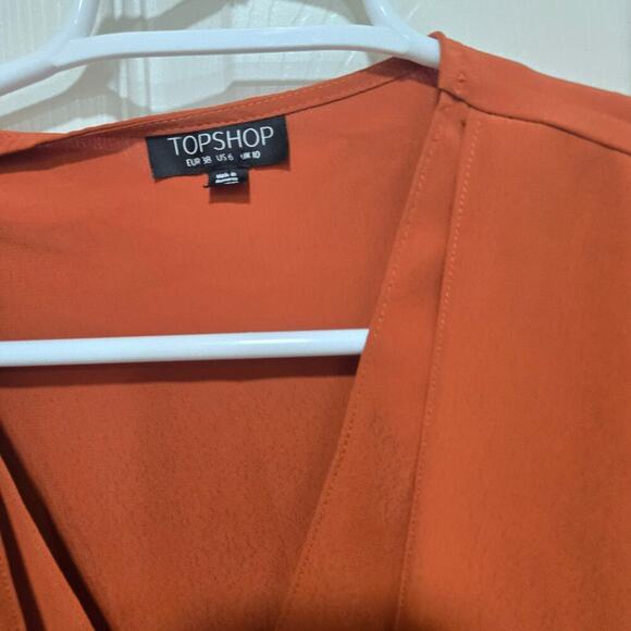 Topshop Women’s Rust Orange Tie Front Surplice Blouse 6 - Picture 4 of 7
